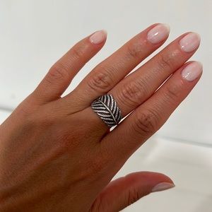 Originam Pandora silver feather ring size 6